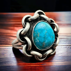 Turquoise with sterling links - Size 11 - Cowhide and Conchos