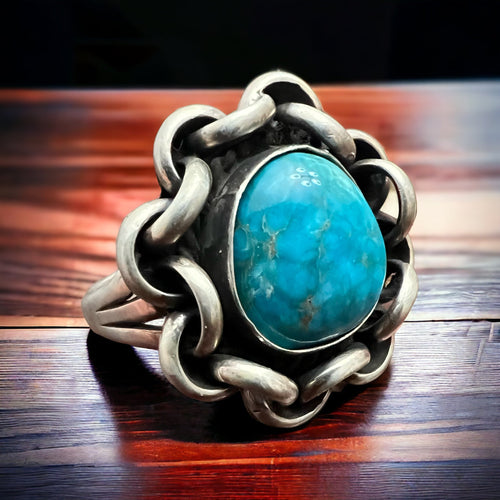 Turquoise with sterling links - Size 11 - Cowhide and Conchos