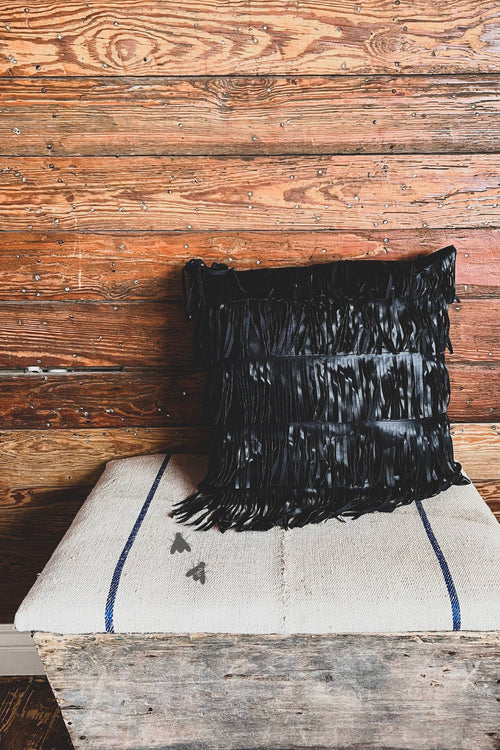 Tuxedo Black Fringe Pillow Case - Cowhide and Conchos