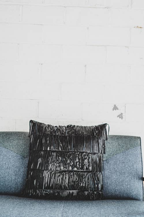 Tuxedo Black Fringe Pillow Case - Cowhide and Conchos