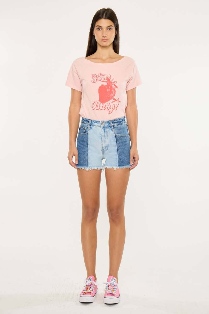 Two Tone Ultra High - Rise Denin Shorts by Kan Can - Cowhide and Conchos