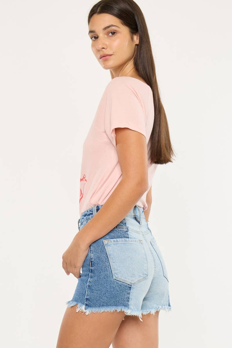 Two Tone Ultra High - Rise Denin Shorts by Kan Can - Cowhide and Conchos