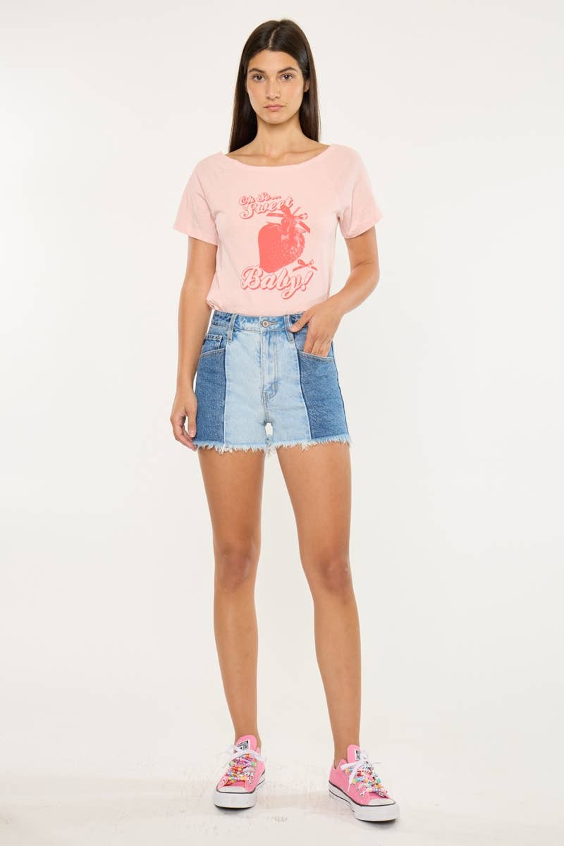 Two Tone Ultra High - Rise Denin Shorts by Kan Can - Cowhide and Conchos