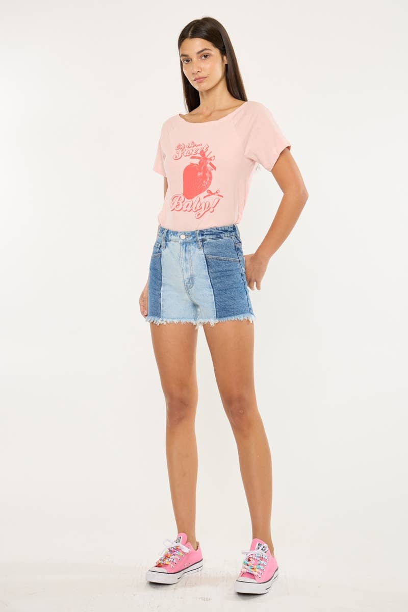 Two Tone Ultra High - Rise Denin Shorts by Kan Can - Cowhide and Conchos