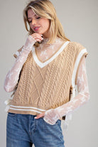 V - neck Side Tie Sleeveless Sweater Top - Cowhide and Conchos