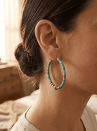 Variscite Turquoise Hoop Earrings with Sterling Pearl & Saucer - Cowhide and Conchos