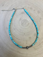 Variscite Turquoise & Sterling Silver Pearls and Saucer Bead Choker (14 - 17") - Cowhide and Conchos