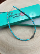 Variscite Turquoise & Sterling Silver Pearls and Saucer Bead Choker (14 - 17") - Cowhide and Conchos