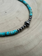 Variscite Turquoise & Sterling Silver Pearls and Saucer Bead Choker (14 - 17") - Cowhide and Conchos