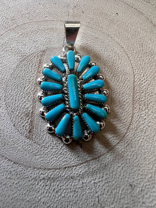 Vera Hallusewa Turquoise & Sterling Silver Pendant - Cowhide and Conchos