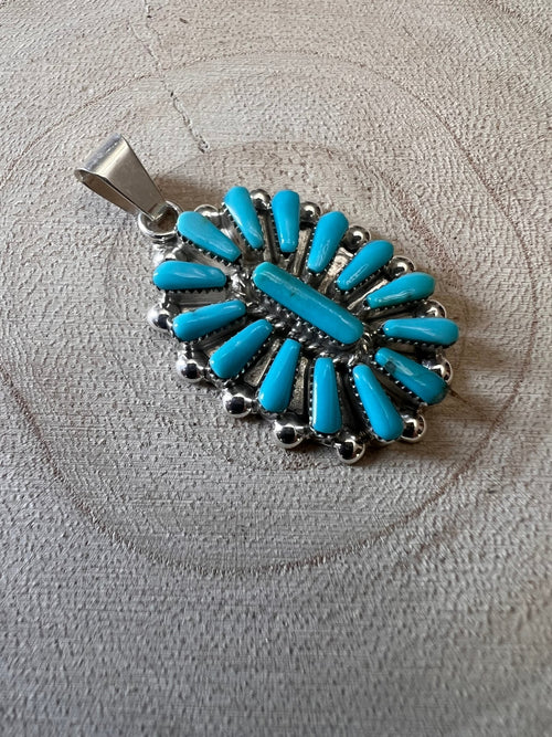 Vera Hallusewa Turquoise & Sterling Silver Pendant - Cowhide and Conchos