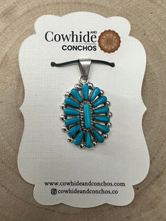 Vera Hallusewa Turquoise & Sterling Silver Pendant - Cowhide and Conchos