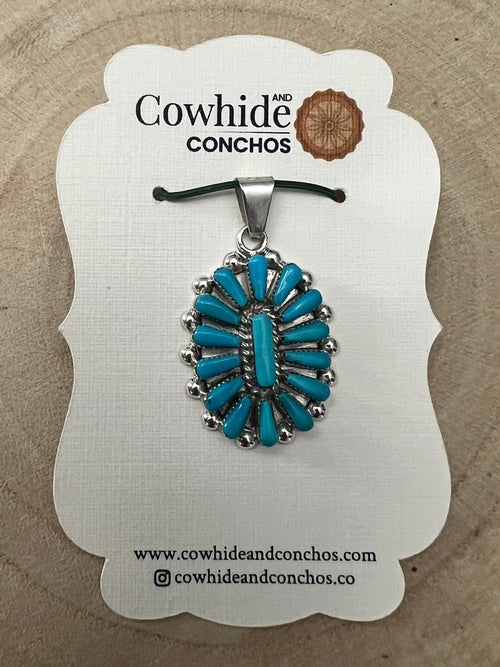 Vera Hallusewa Turquoise & Sterling Silver Pendant - Cowhide and Conchos