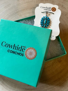 Vera Hallusewa Turquoise & Sterling Silver Pendant - Cowhide and Conchos