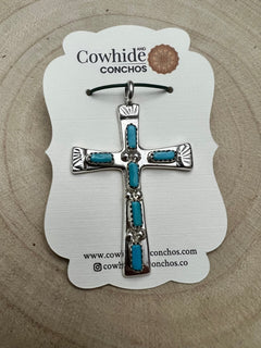 Verona Quam Turquoise & Sterling Silver Pendant - Cowhide and Conchos