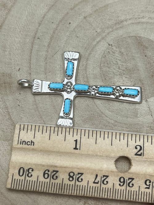 Verona Quam Turquoise & Sterling Silver Pendant - Cowhide and Conchos