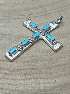 Verona Quam Turquoise & Sterling Silver Pendant - Cowhide and Conchos