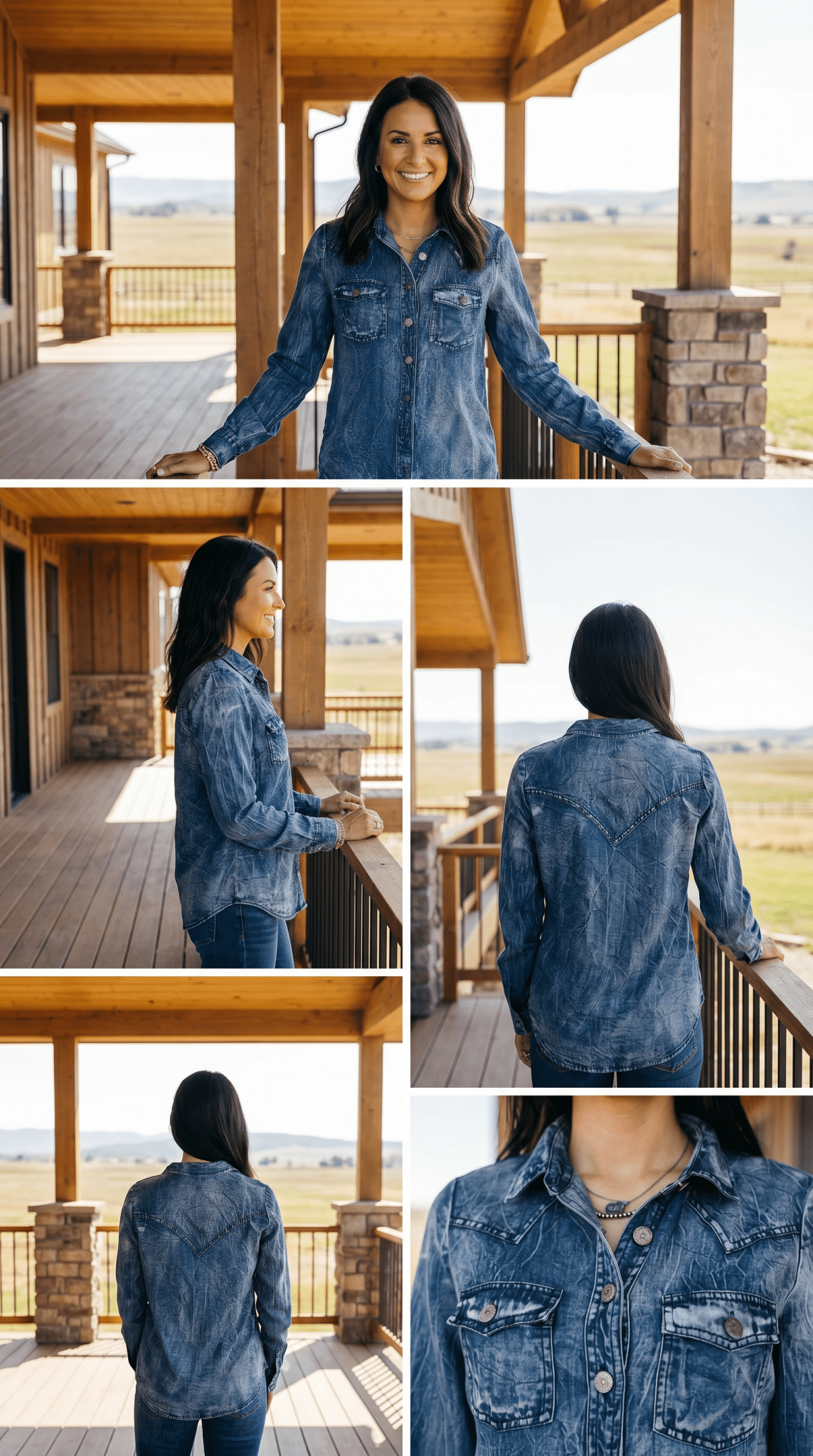 Vintage Blue Washed Western Denim Shirt – Concho Button Tencel Top - Cowhide and Conchos