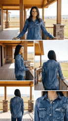 Vintage Blue Washed Western Denim Shirt – Concho Button Tencel Top - Cowhide and Conchos
