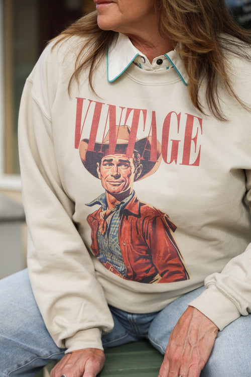 Vintage Cowboy Crewneck Sweatshirt - Cowhide and Conchos