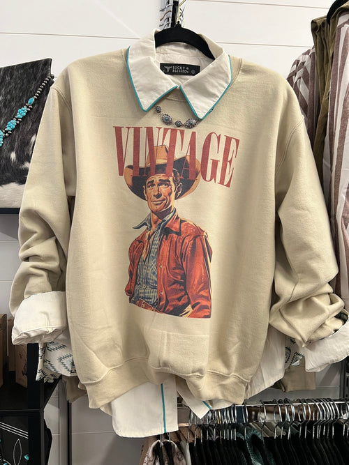 Vintage Cowboy Crewneck Sweatshirt - Cowhide and Conchos
