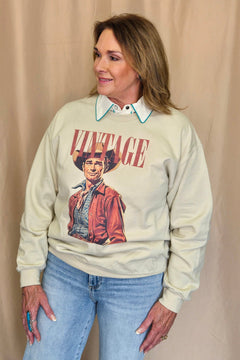 Vintage Cowboy Crewneck Sweatshirt - Cowhide and Conchos