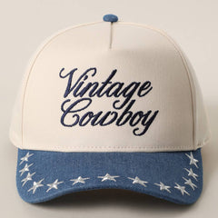 VINTAGE COWBOY Embroidered Star Brim Trucker Hat - Cowhide and Conchos
