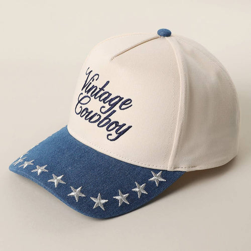 VINTAGE COWBOY Embroidered Star Brim Trucker Hat - Cowhide and Conchos