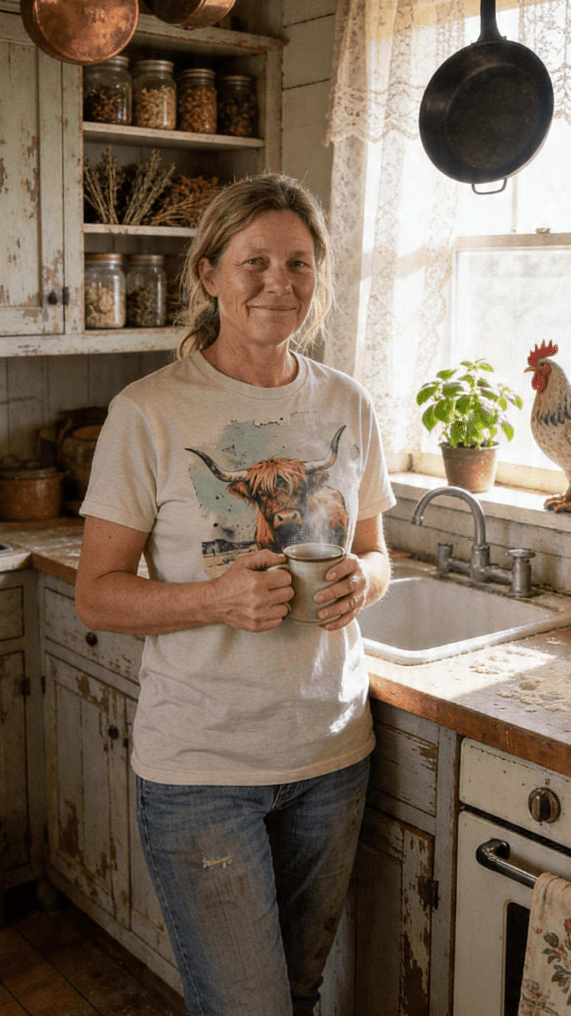 Vintage Highland Cow Graphic Tee | Durable Gildan Blend - Cowhide and Conchos