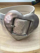 Vintage Love Heart Buckle w Cow Hair Leather Belt - Cowhide and Conchos