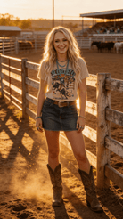 Vintage Rodeo Bull Rider Graphic Tee – Sand Unisex Western Shirt - Cowhide and Conchos