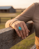 Vintage Sterling Silver Turquoise Ring with Shadowbox & Rope Back — Size 8 - Cowhide and Conchos