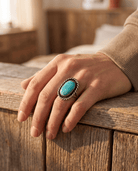 Vintage Sterling Silver Waterweb Blue Turquoise Cabochon Ring — Size 10.5 - Cowhide and Conchos