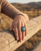 Vintage Sterling Silver Waterweb Blue Turquoise Cabochon Ring — Size 10.5 - Cowhide and Conchos