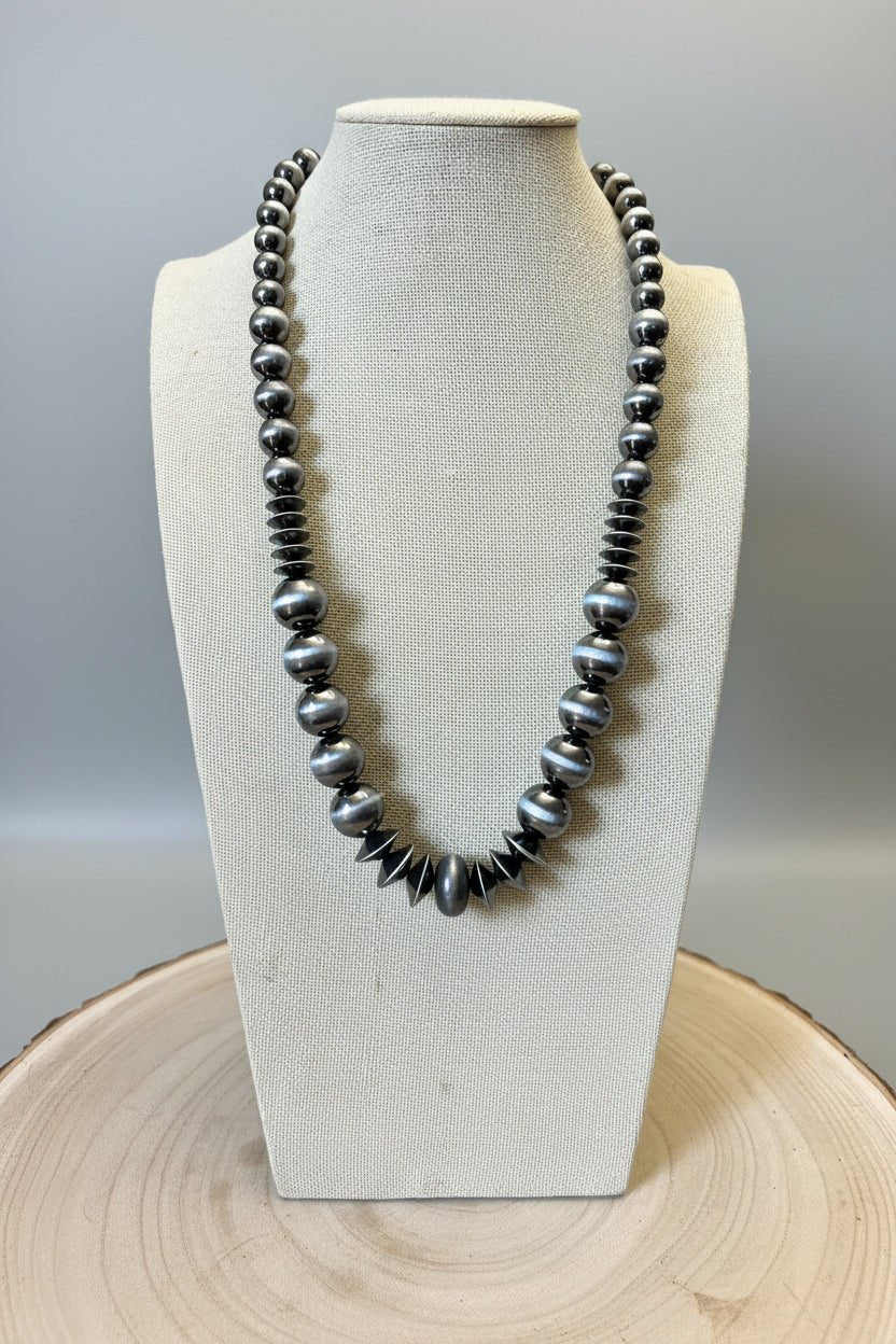 Vintage Western Desert Pearl & Saucer Bead Jewelry Set - Burnished Silver - Cowhide and Conchos
