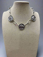 Western 3 Buffalo Coin Choker & Earring Set - 14 inch + 3 - Cowhide and Conchos