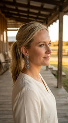Western 3-Concho Dangle Earrings with Faux Turquoise — 2¼" Drop - Cowhide and Conchos