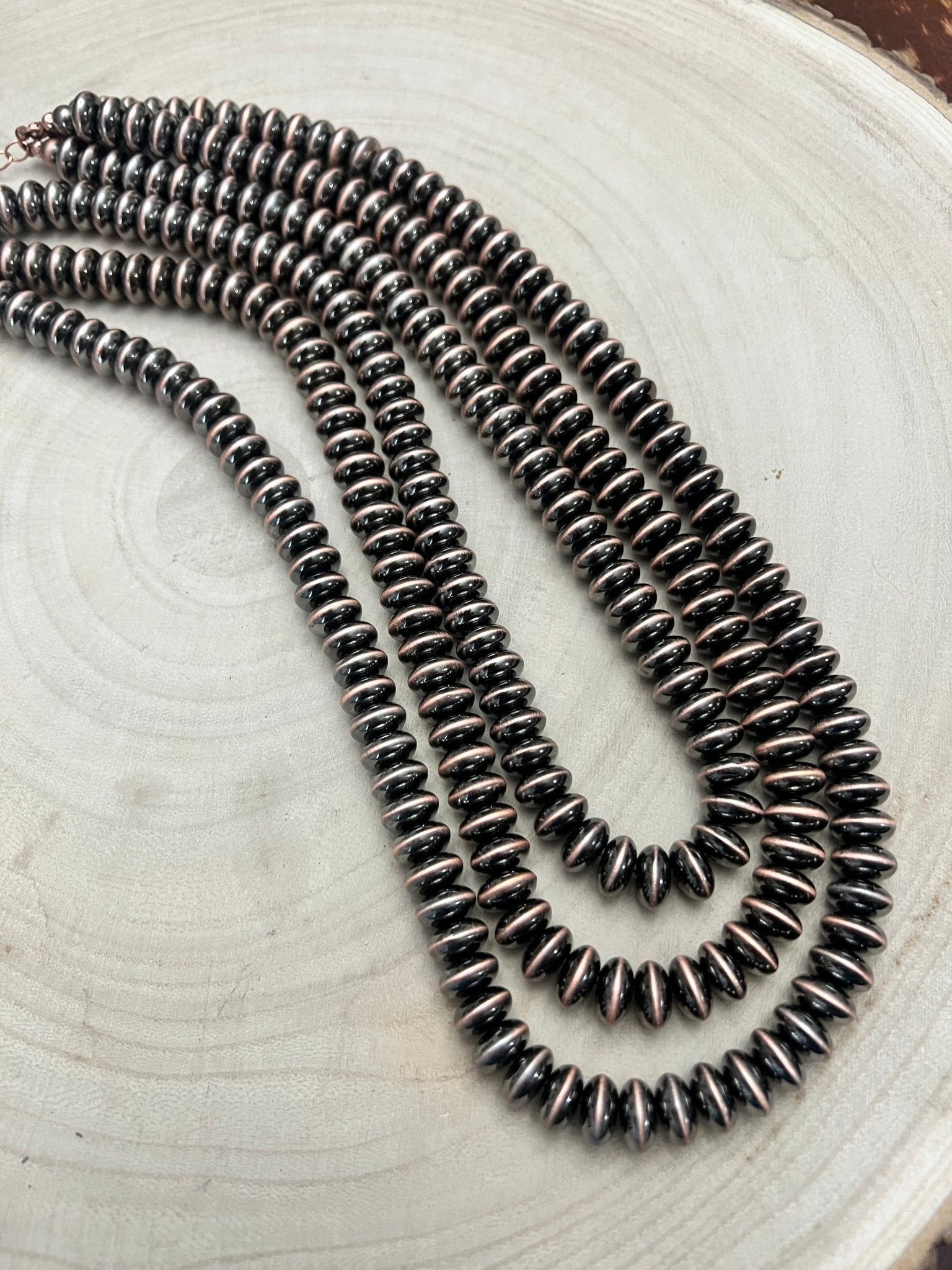 Western 3 - Strand Copper Saucer Necklace – Elegant & Adjustable - Cowhide and Conchos