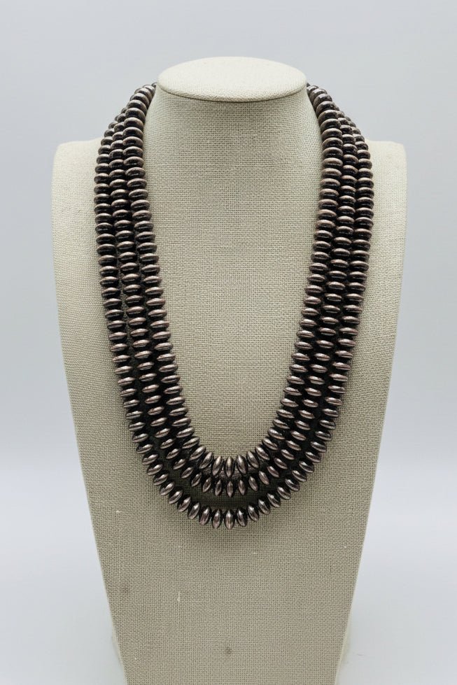 Western 3 - Strand Copper Saucer Necklace – Elegant & Adjustable - Cowhide and Conchos