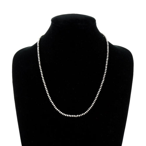 Western 4mm Faux Sterling Pearl Necklace - 22 inch - Cowhide and Conchos