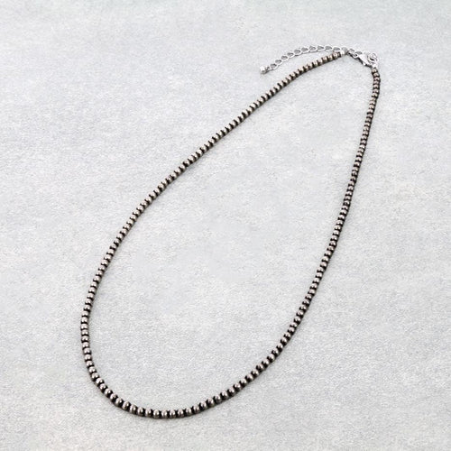 Western 4mm Faux Sterling Pearl Necklace - 22 inch - Cowhide and Conchos