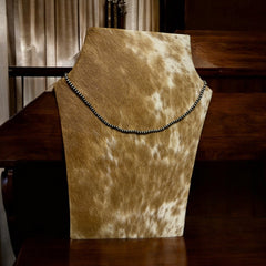 Western 4mm Faux Sterling Pearl Necklace - 22 inch - Cowhide and Conchos