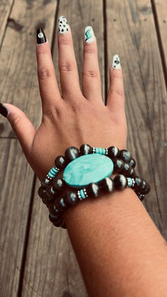 Western Agate 3 for 1 Bracelet Set - Cowhide and Conchos
