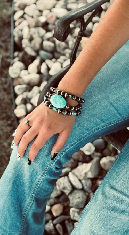 Western Agate 3 for 1 Bracelet Set - Cowhide and Conchos