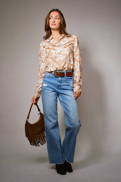 Western Bandana Button - Up Shirt - Cowhide and Conchos