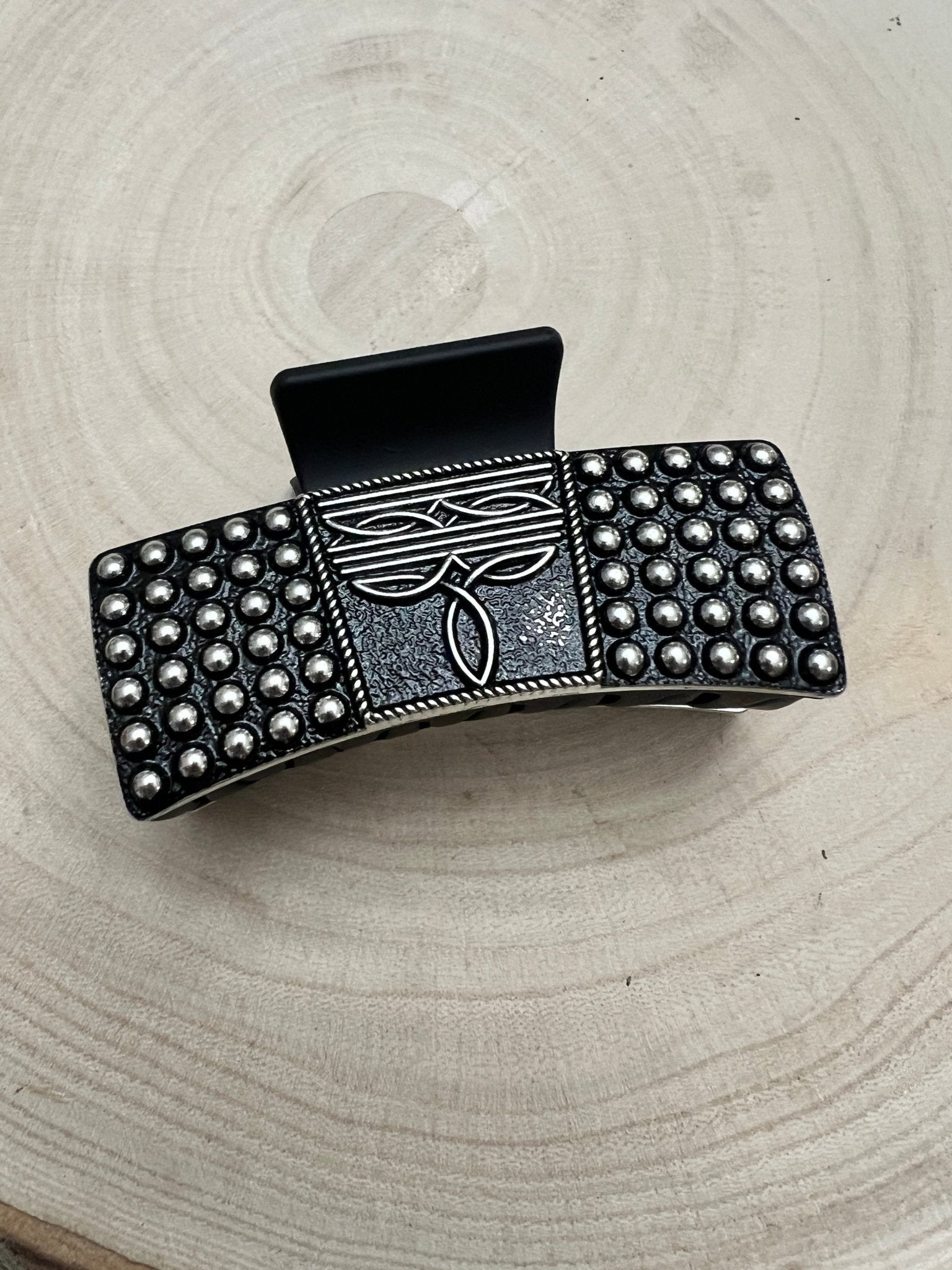 Western Boot Stitch Claw Clip - Cowhide and Conchos