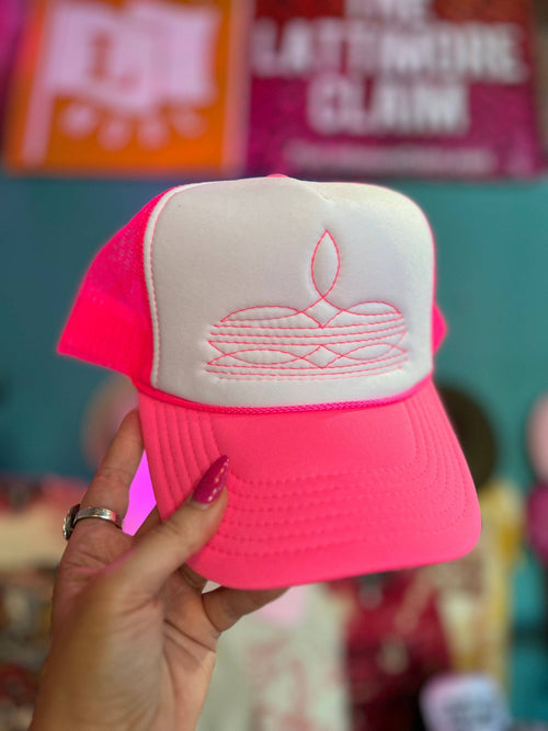 Western Boot Stitch Trucker Hat - Hot pink! - Cowhide and Conchos
