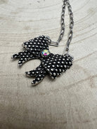 Western Bow Design & Rhinestone Ribbon Necklace - 18 Inch + 3 - Cowhide and Conchos