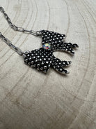 Western Bow Design & Rhinestone Ribbon Necklace - 18 Inch + 3 - Cowhide and Conchos