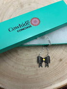 Western Bow Design & Rhinestone Ribbon Necklace - 18 Inch + 3 - Cowhide and Conchos